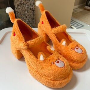 Dolls Kill Care Bear fuzzy platform block heel Mary Jane shoes